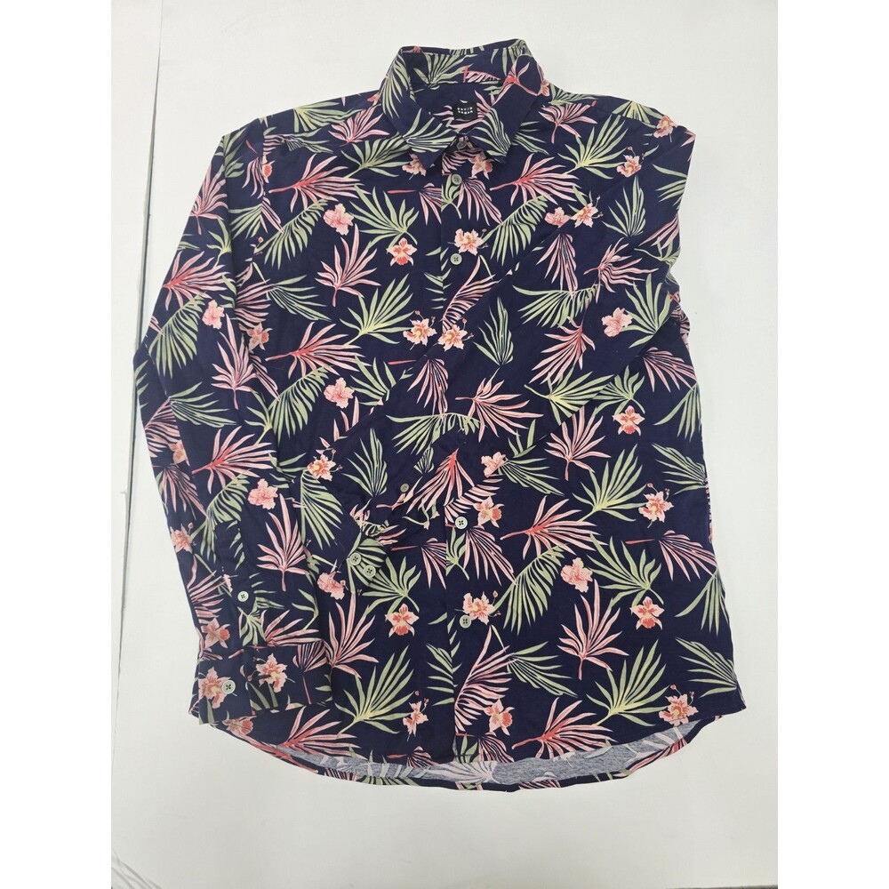 David Naman Italy Men's M Premium Mercerized Cotton Tropical Floral Shirt Navy